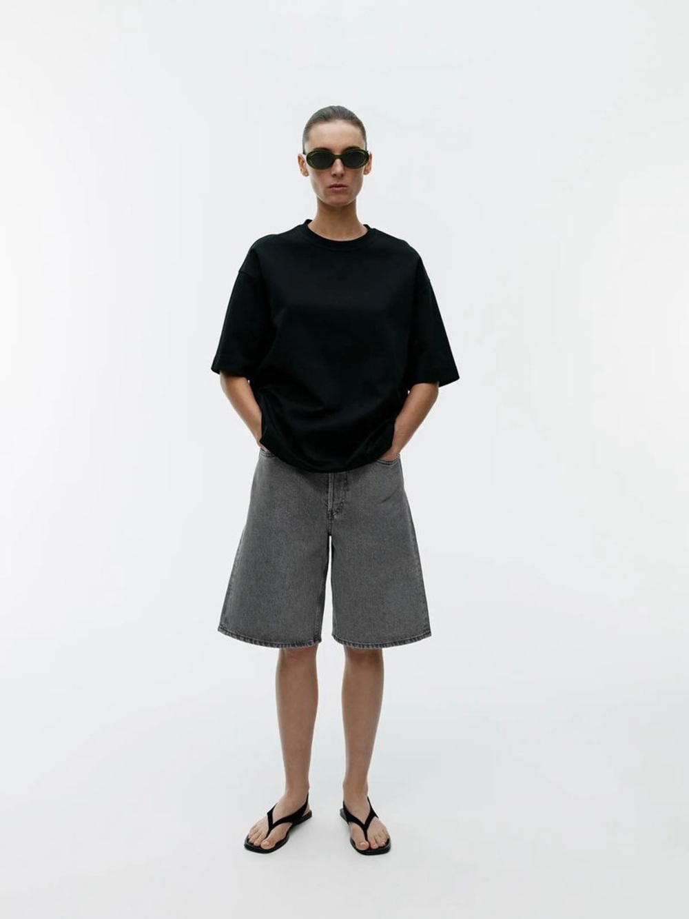 Arket Gray Washed Loose Denim shorts
